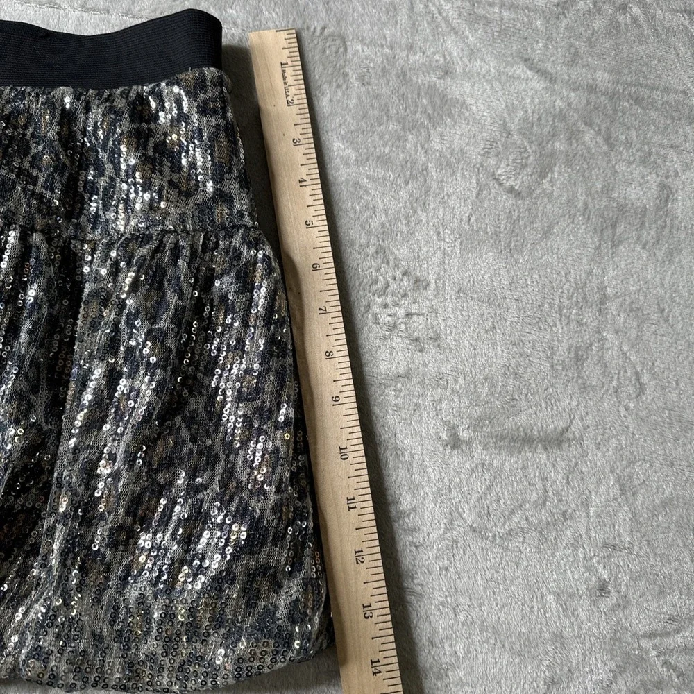 Justice Leopard Print Sequin Skirt Sz 18 Elastic Waist Bling Y2K